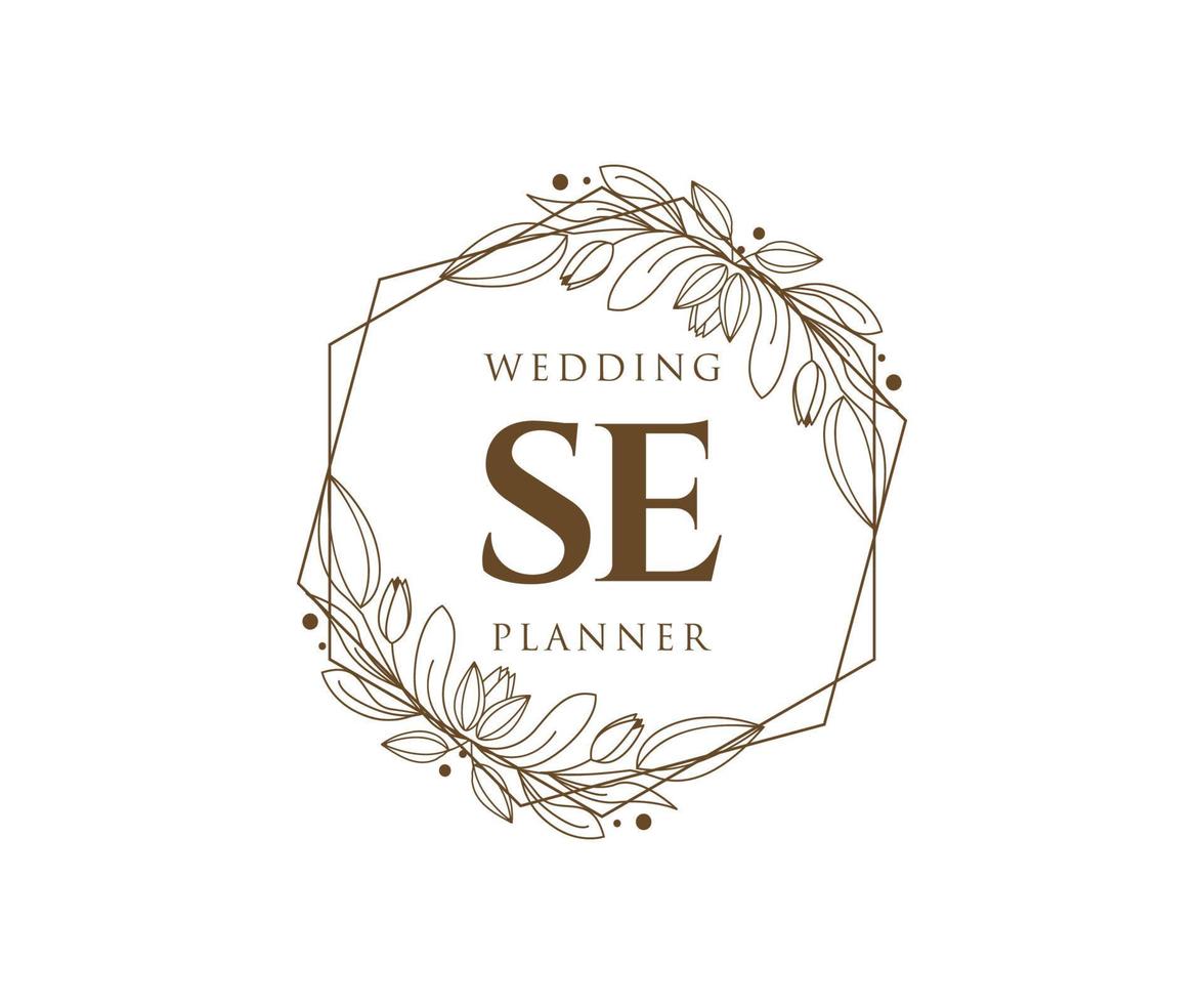 SE Initials letter Wedding monogram logos collection, hand drawn modern minimalistic and floral templates for Invitation cards, Save the Date, elegant identity for restaurant, boutique, cafe in vector