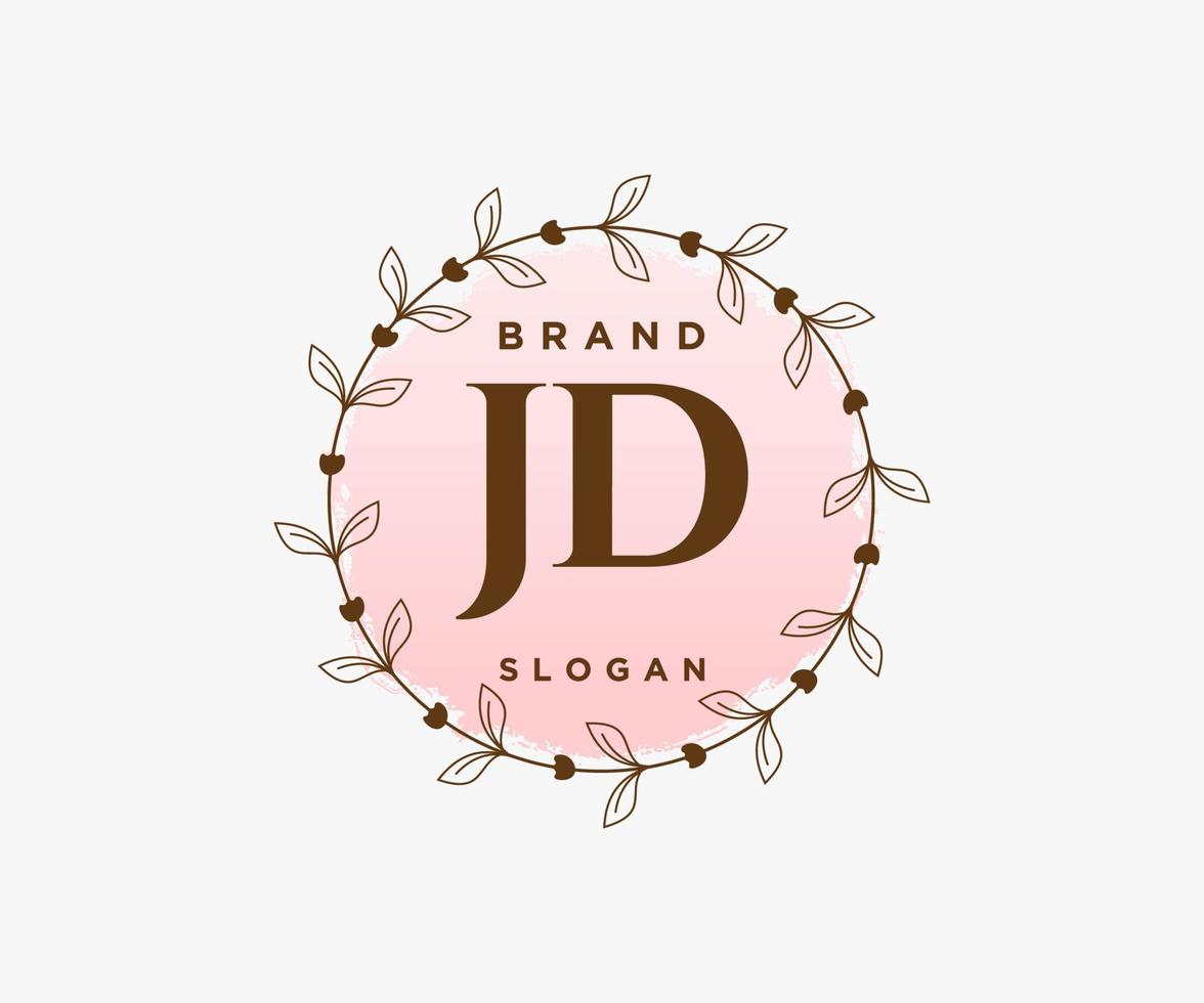 Initial JD feminine logo. Usable for Nature, Salon, Spa, Cosmetic and Beauty Logos. Flat Vector Logo Design Template Element.