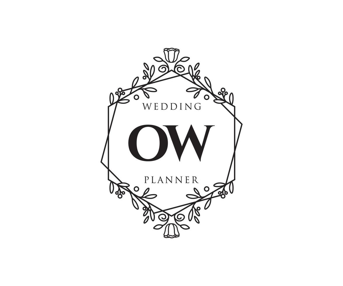 colección de logotipos de monograma de boda con letras iniciales de ow, plantillas florales y minimalistas modernas dibujadas a mano para tarjetas de invitación, guardar la fecha, identidad elegante para restaurante, boutique, café en vector