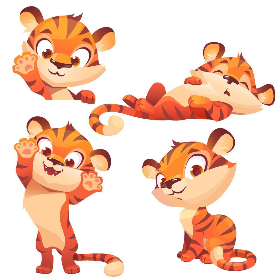 Cute tiger cartoon character, funny animal cub vector