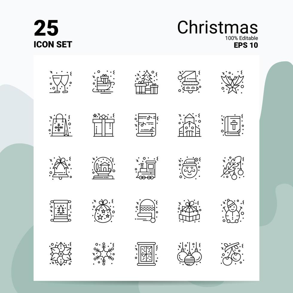 25 Christmas Icon Set 100 Editable EPS 10 Files Business Logo Concept Ideas Line icon design vector