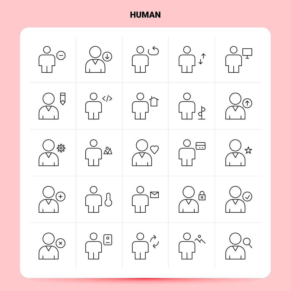 OutLine 25 Human Icon set Vector Line Style Design Black Icons Set Linear pictogram pack Web and Mobile Business ideas design Vector Illustration