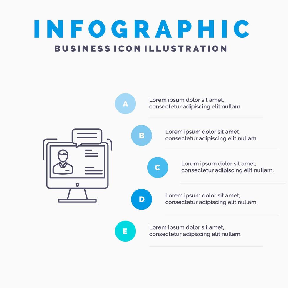 icono de línea en línea de reunión de diálogo de consultoría de negocios de chat con fondo de infografía de presentación de 5 pasos vector