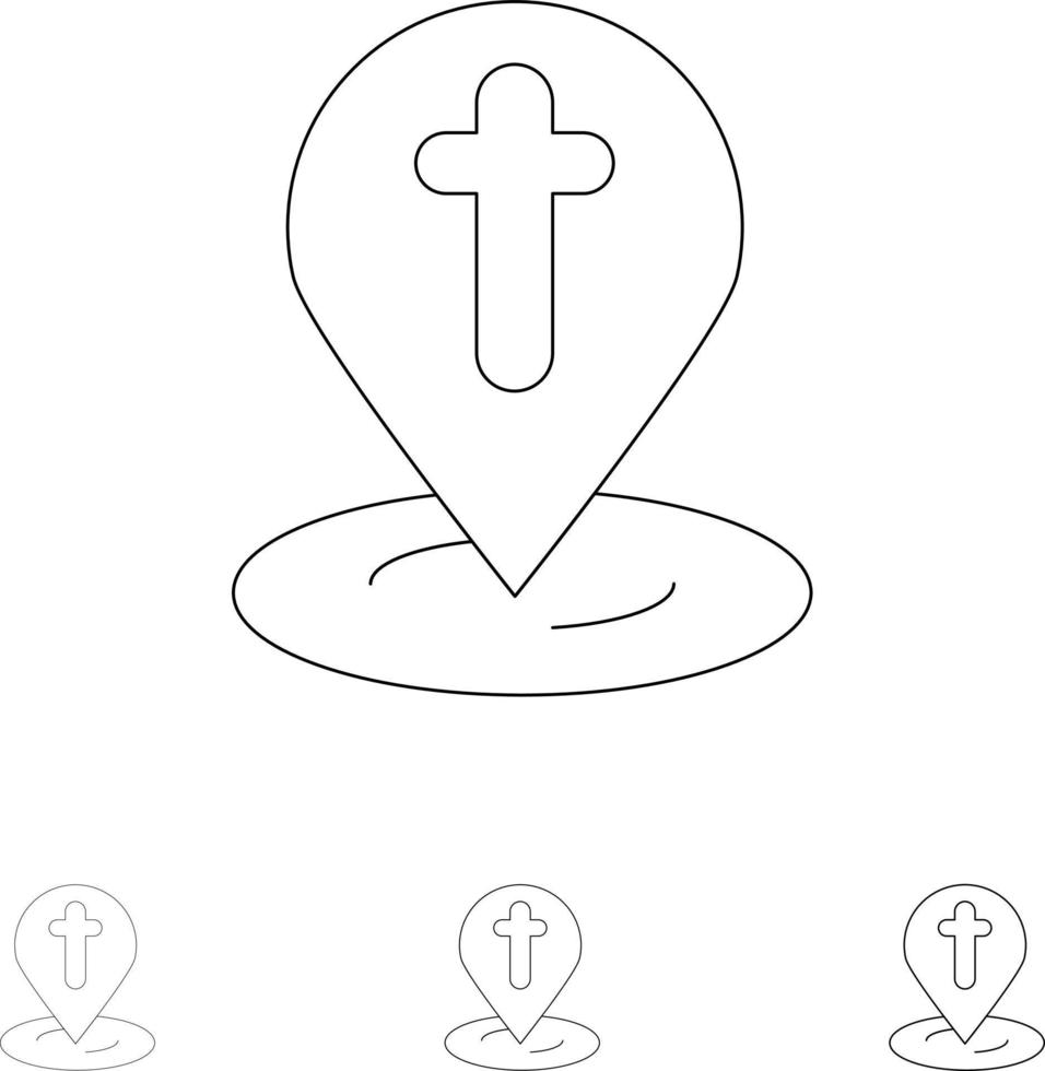 Location Map Easter Pin Bold and thin black line icon set vector