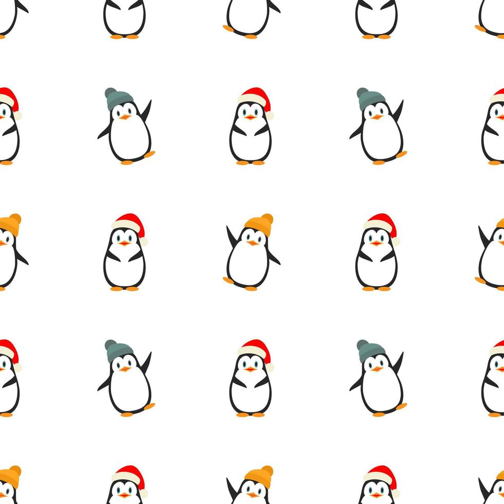 Vector seamless pattern. Funny penguins on a white background
