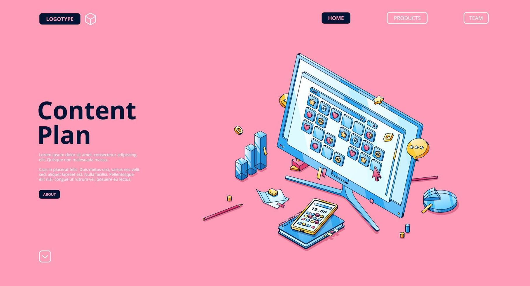 Content plan website with isometric calendar vector