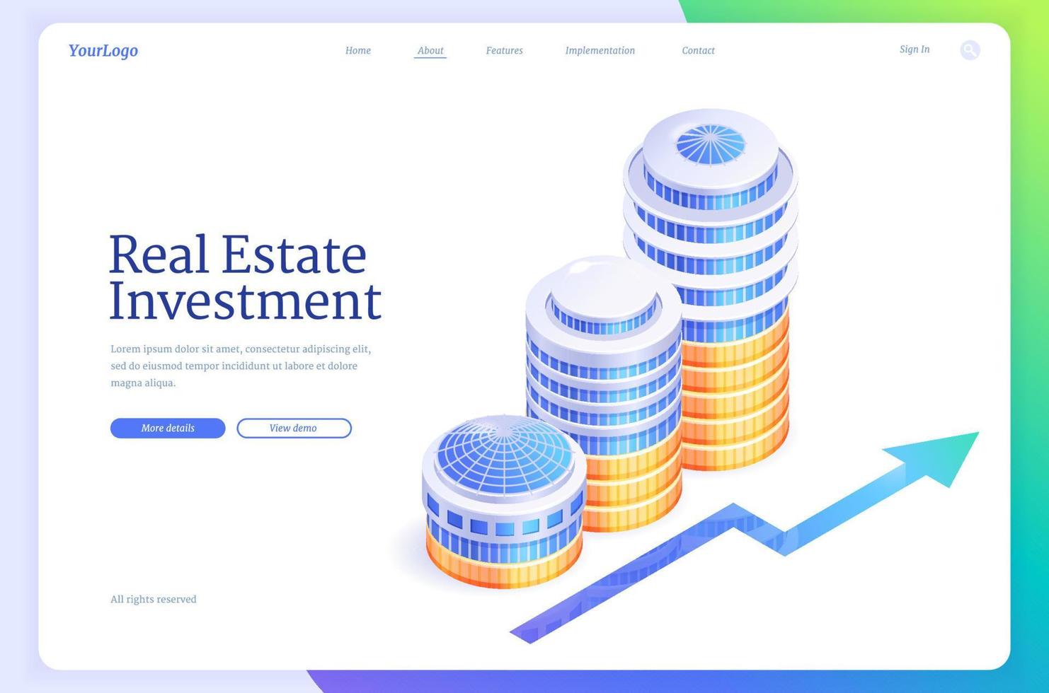 Real estate investment isometric landing page vector