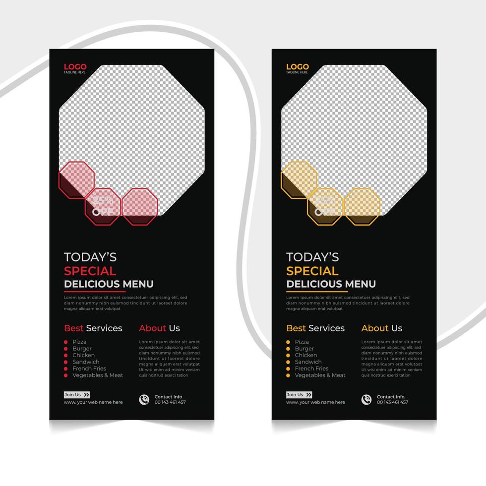 Rack card dl flyer food menu design template vector