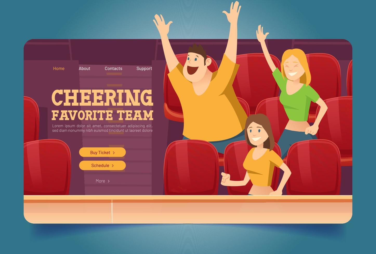 Cheer favorite team website with people on stadium vector