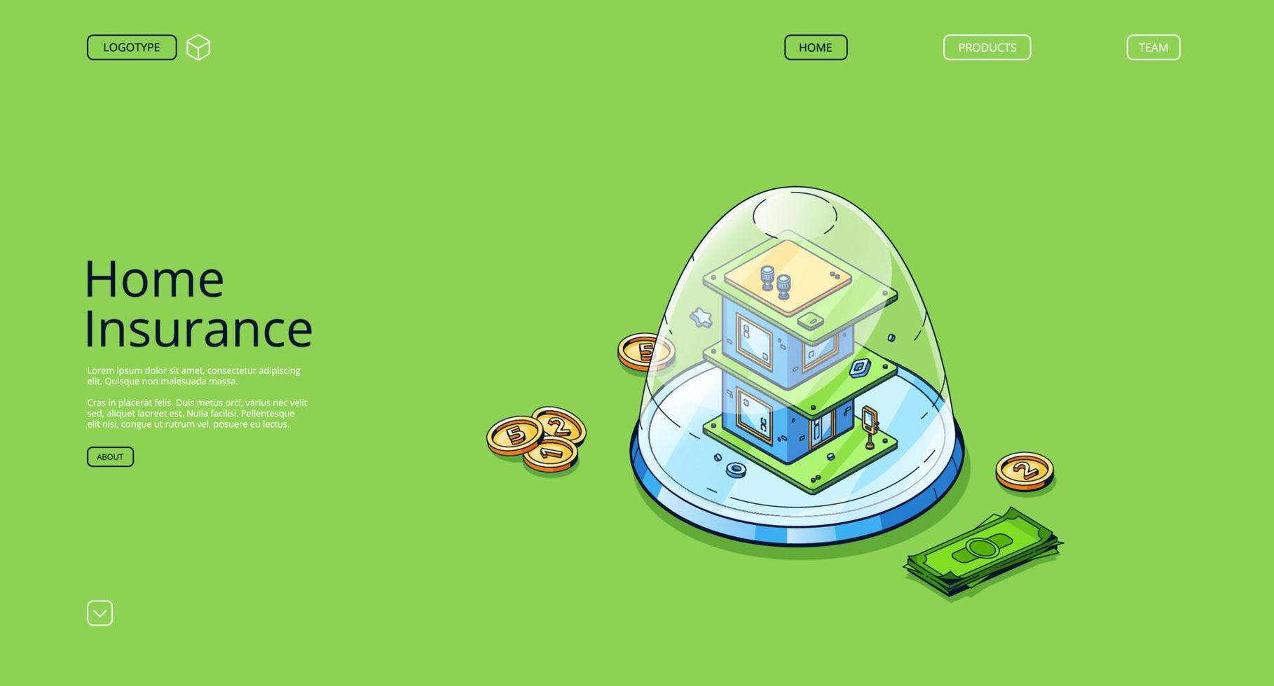 Home insurance isometric landing page, protection vector