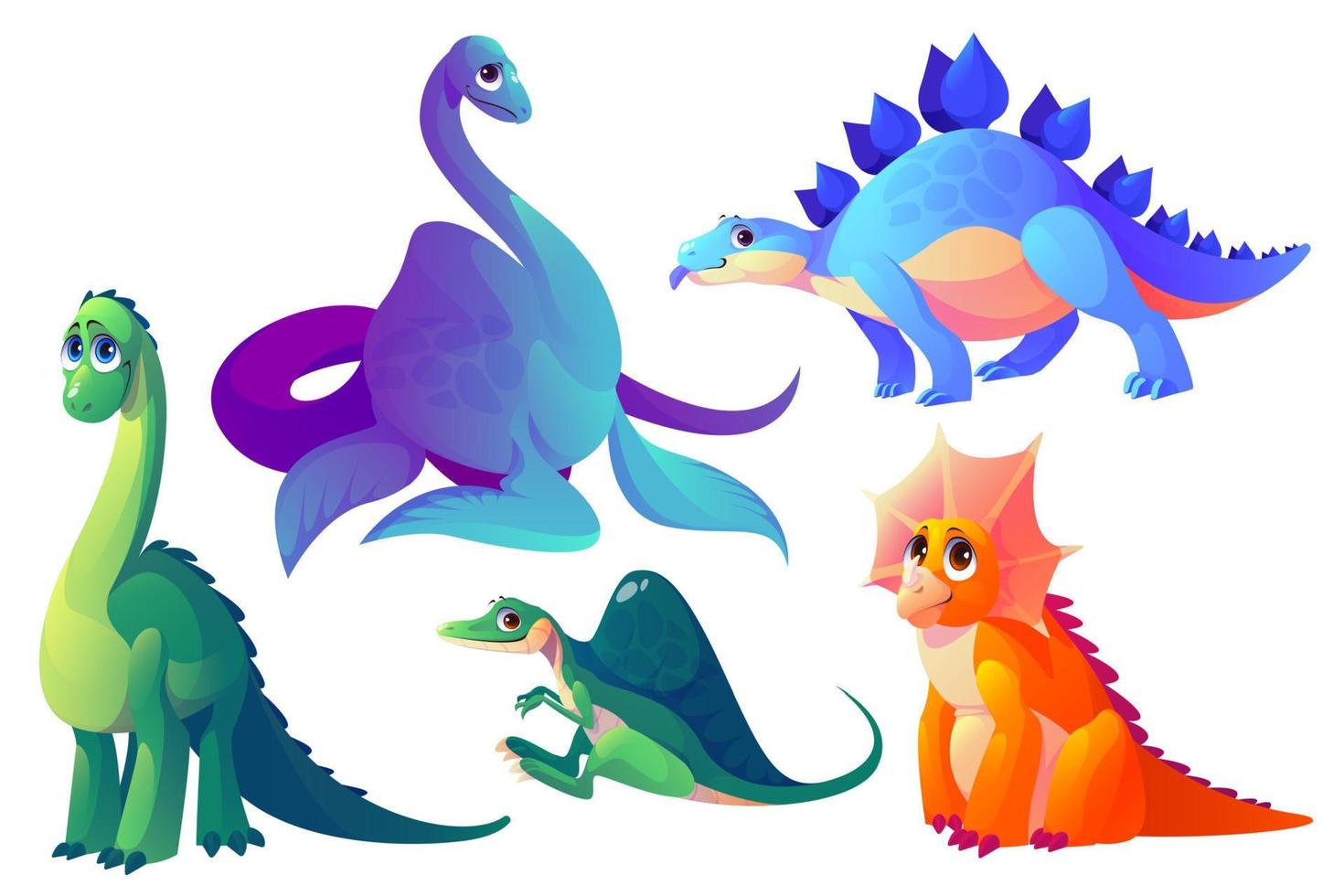 Vector cartoon dinosaurs, fossil animals