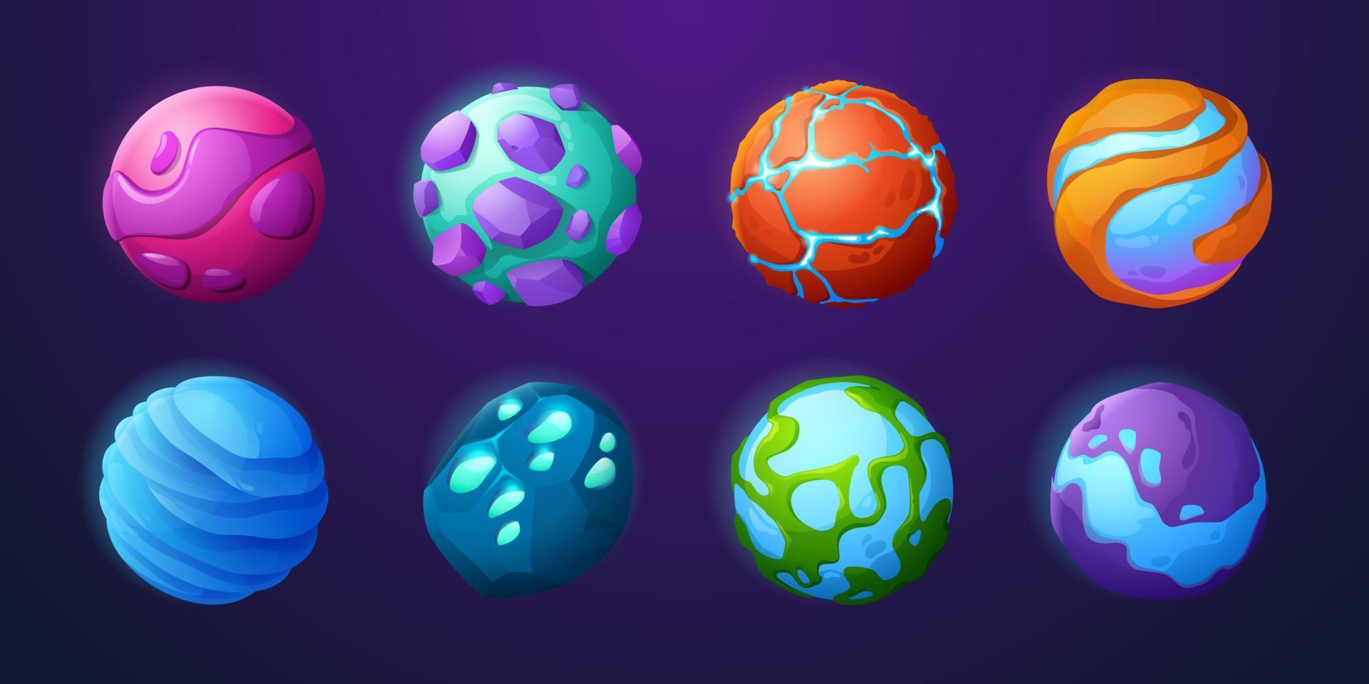 Fantasy planets in outer space for ui galaxy game vector