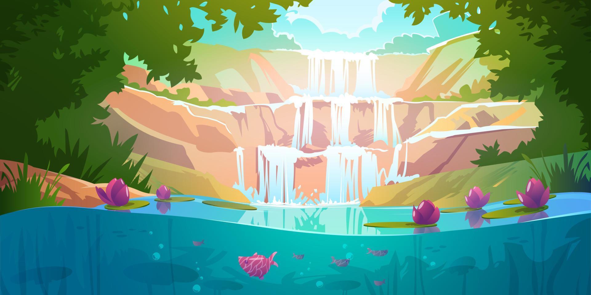 Landscape with cascade waterfall in forest vector