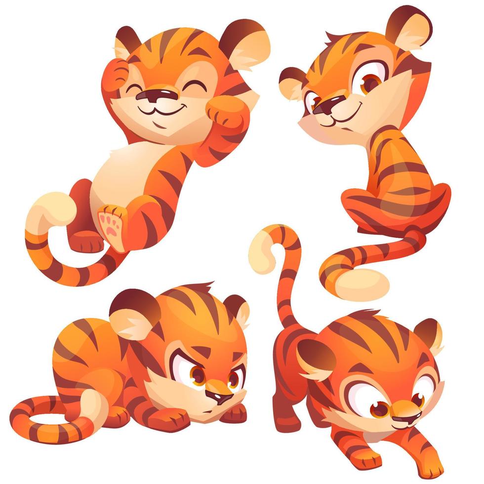 lindo pequeño tigre personaje duerme y se cuela vector