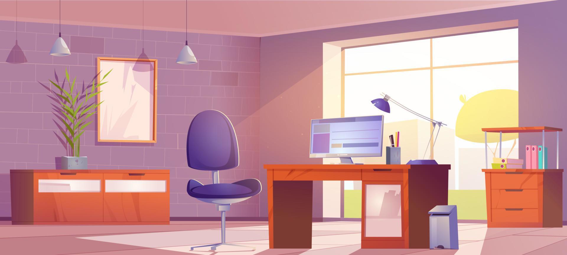 Home office interior, room for working with pc vector
