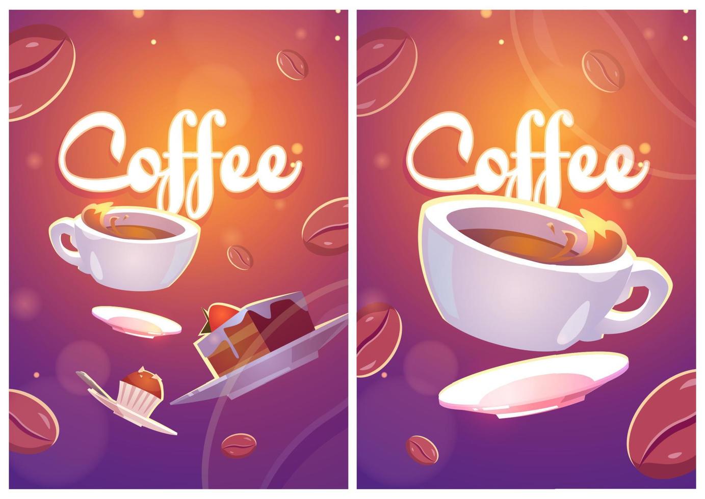 carteles de café con ilustración de taza y dulces vector