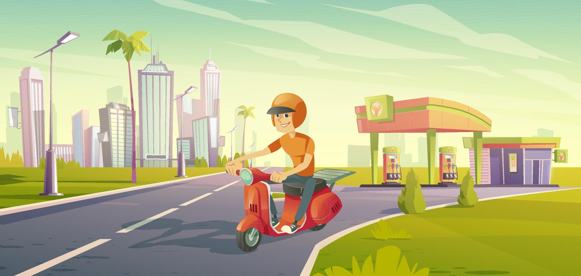 Man on bike driving from eco gas refueling station vector