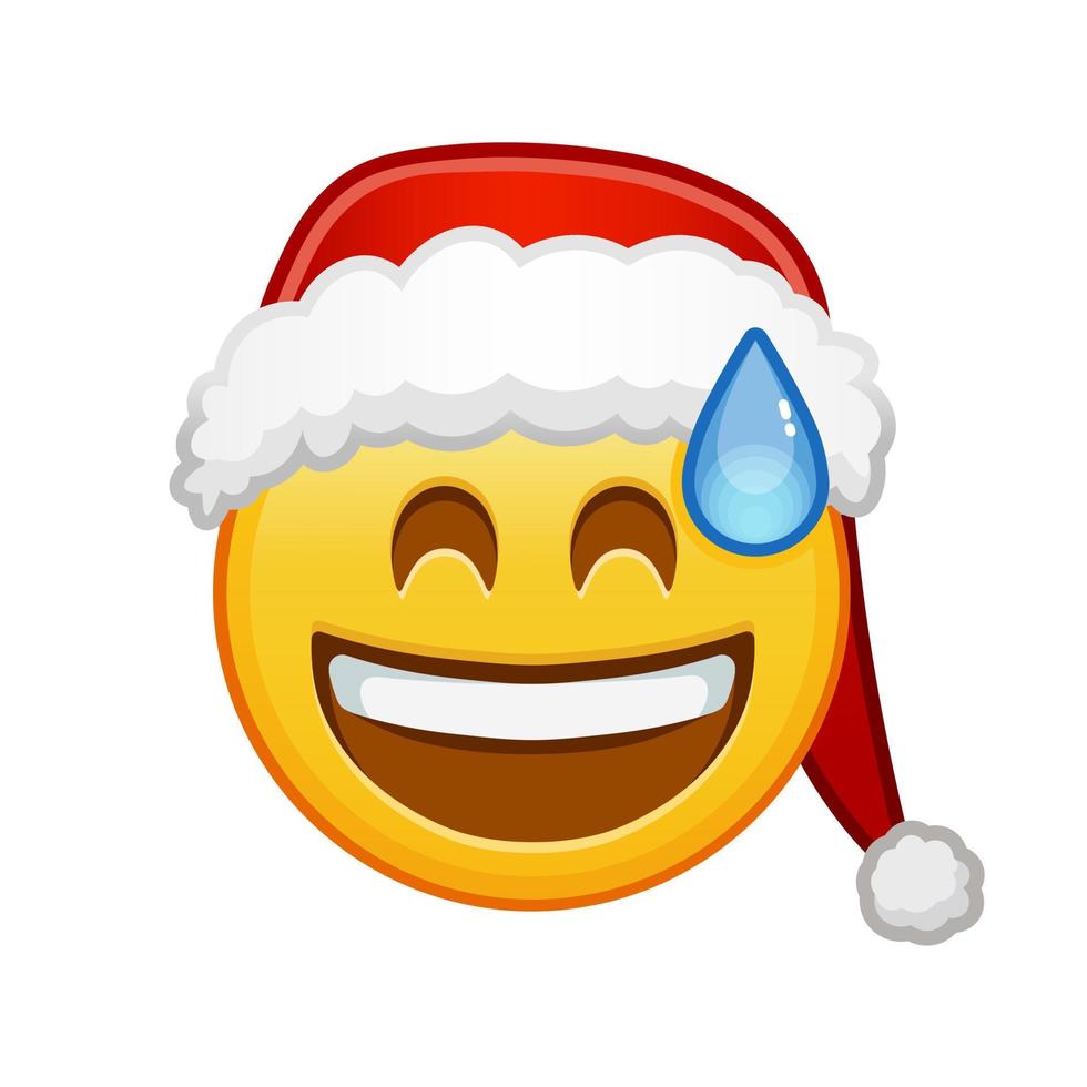 cara sonriente de navidad con sudor frío con la boca abierta de gran tamaño de emoji amarillo sonrisa vector