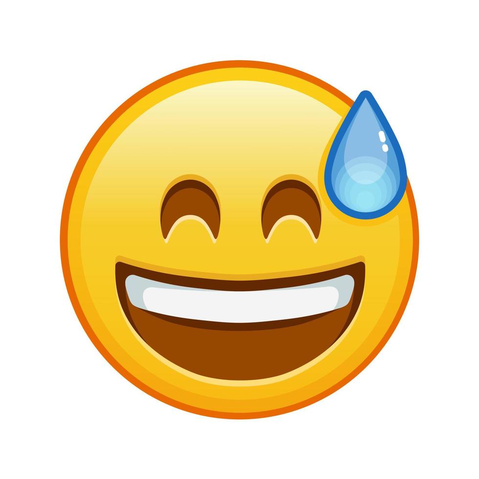 cara sonriente con sudor frío con la boca abierta de gran tamaño de emoji amarillo sonrisa vector