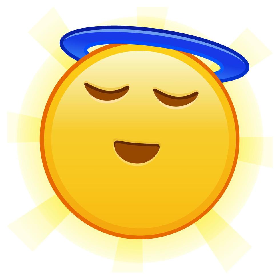 cara sonriente con halo sobre la cabeza tamaño grande de emoji amarillo sonrisa vector