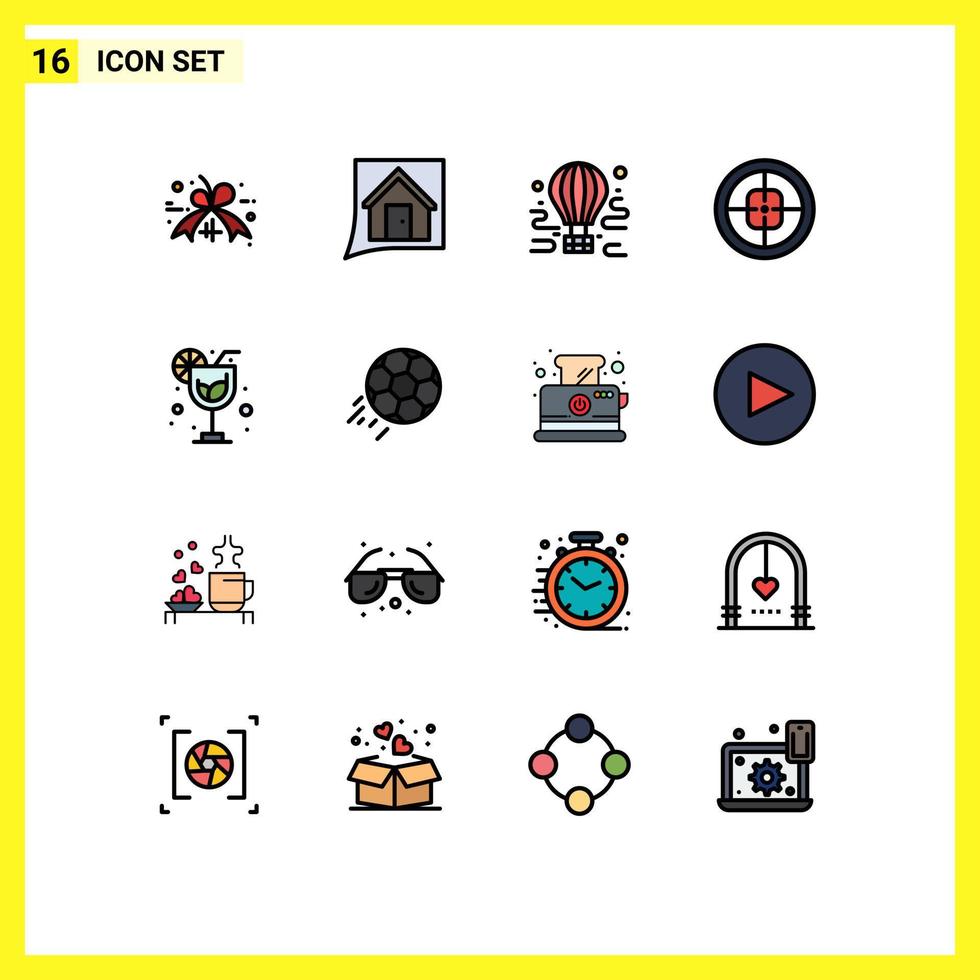 Universal Icon Symbols Group of 16 Modern Flat Color Filled Lines of target military air badge balloon Editable Creative Vector Design Elements