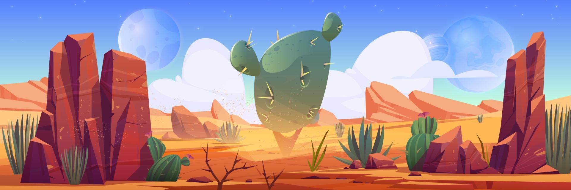 Desert landscape with rocks and cactuses vector