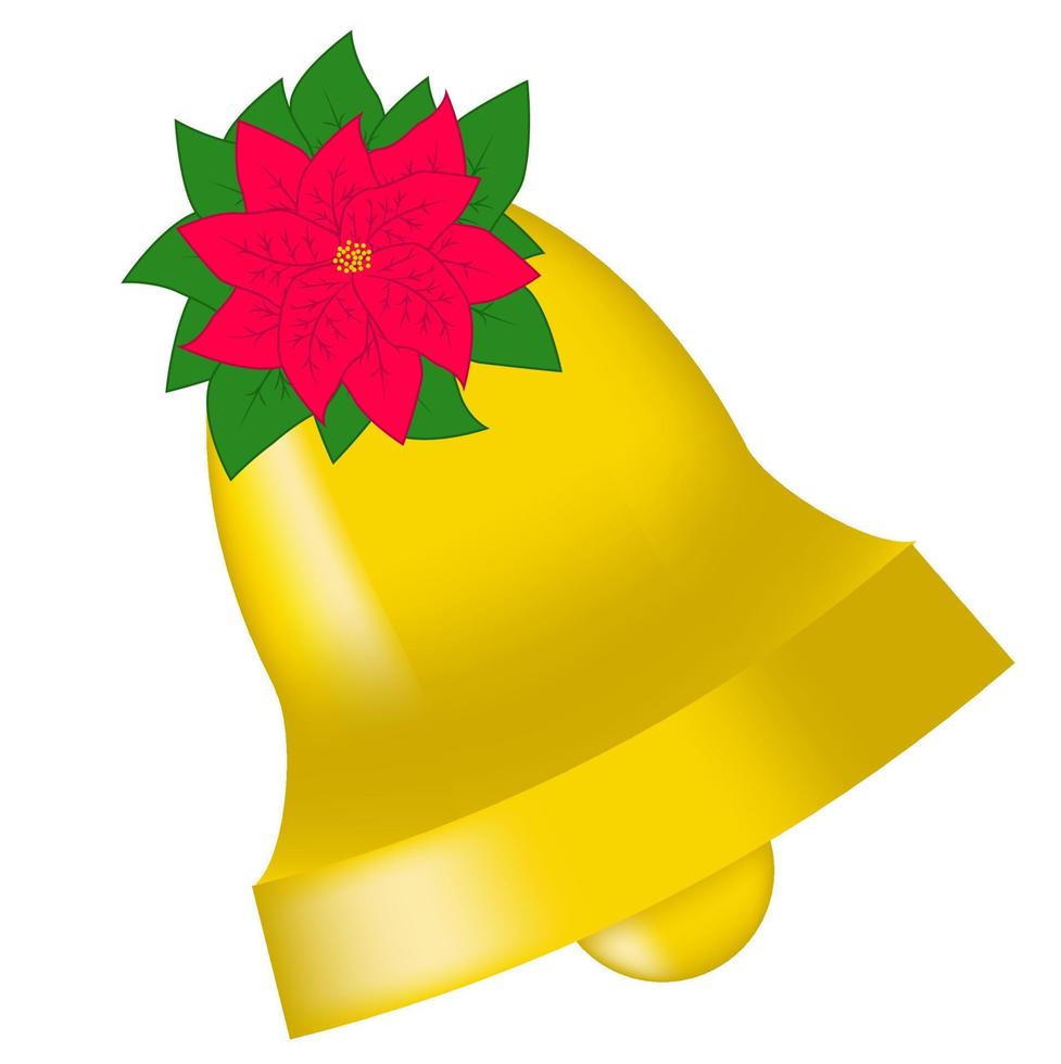 Campana de navidad con flor de nochebuena aislado sobre fondo blanco. vector