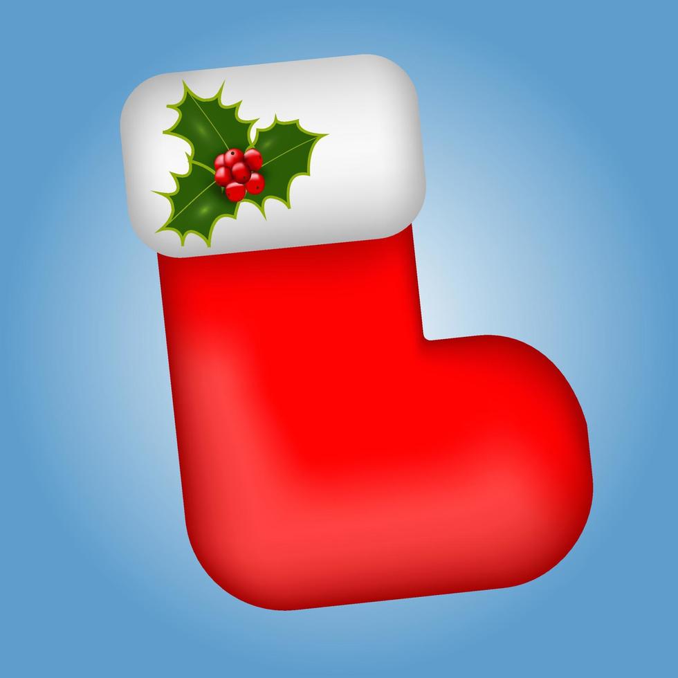 red christmas sock with holly twig vector