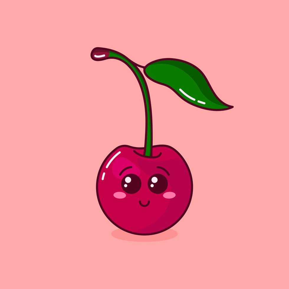 Cute and funny illustration with cartoon Cherry on pink backdrop. Vector illustration