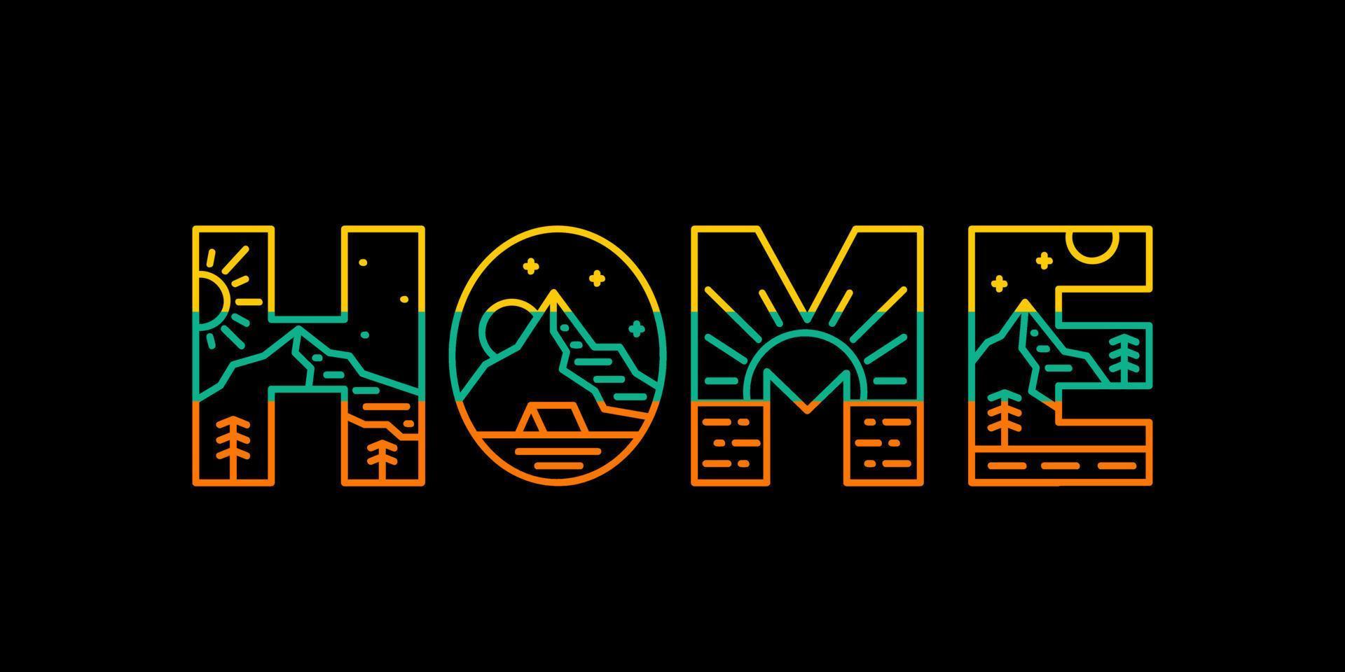 Monoline vector design of nature camping in home letter for t-shirt, sticker, and other use