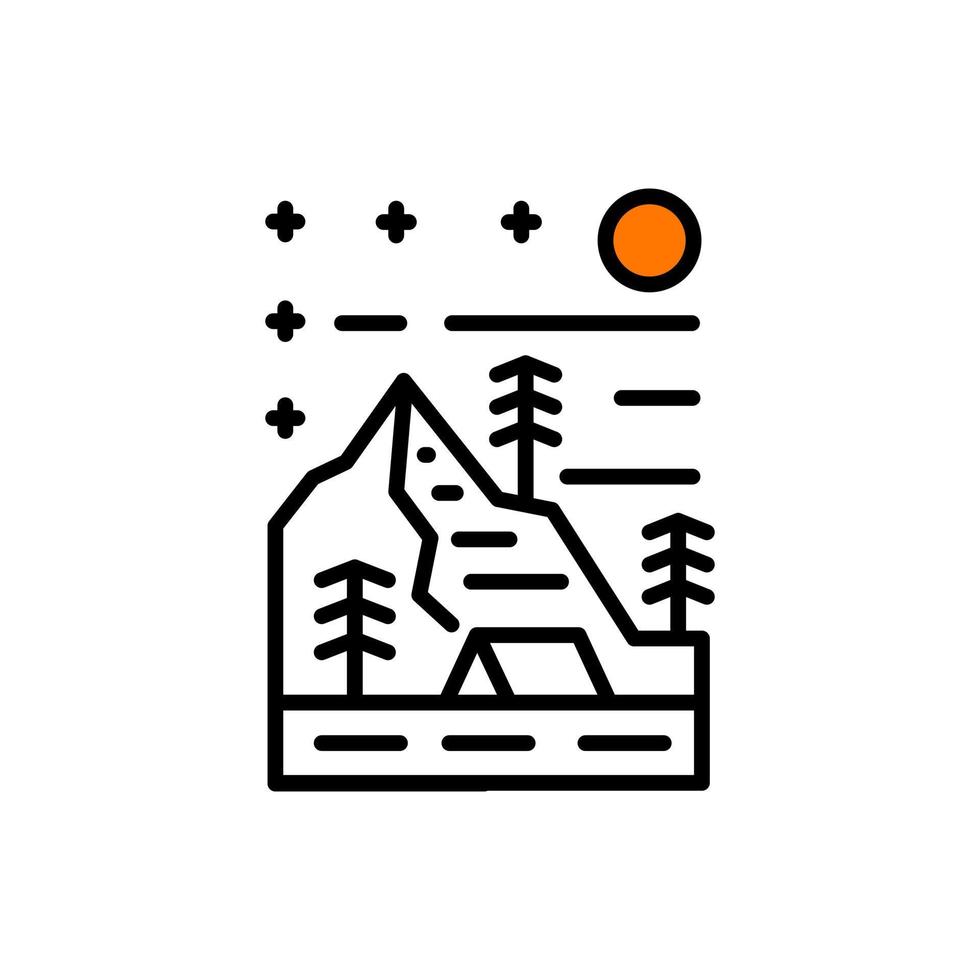 Monoline art of nature camping mountain vector design