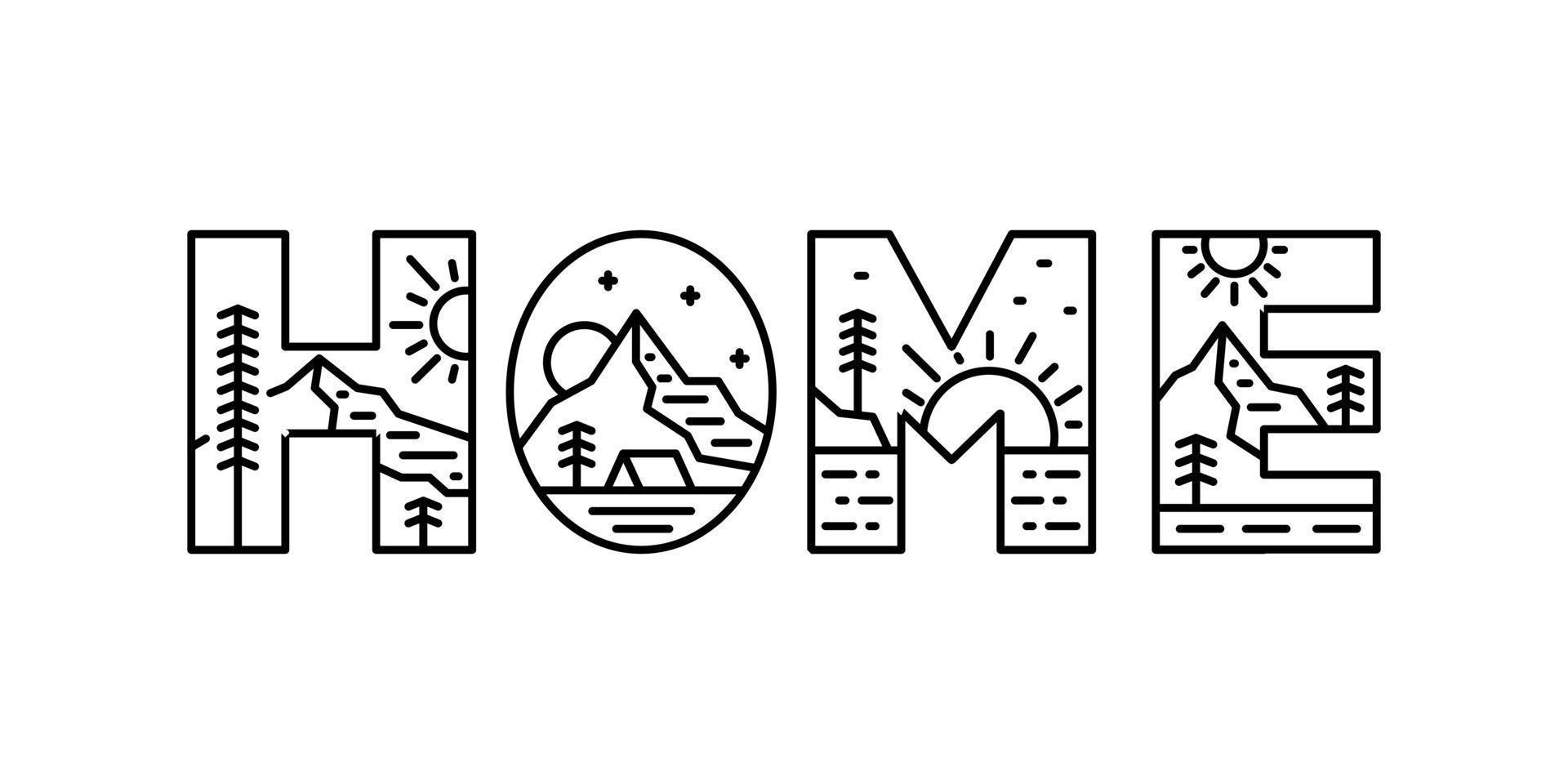Monoline vector design of nature camping in home letter