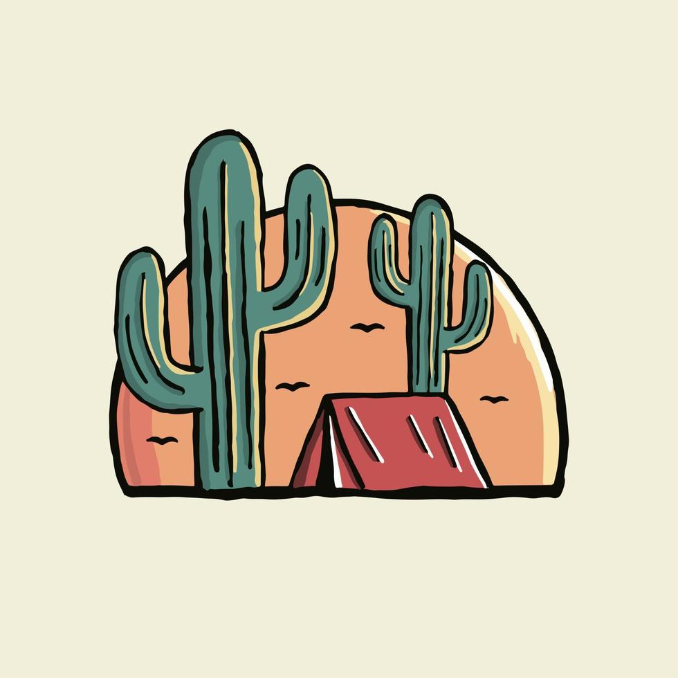 Illustration of camping in nature cactus desert design for nature outdoor design vector