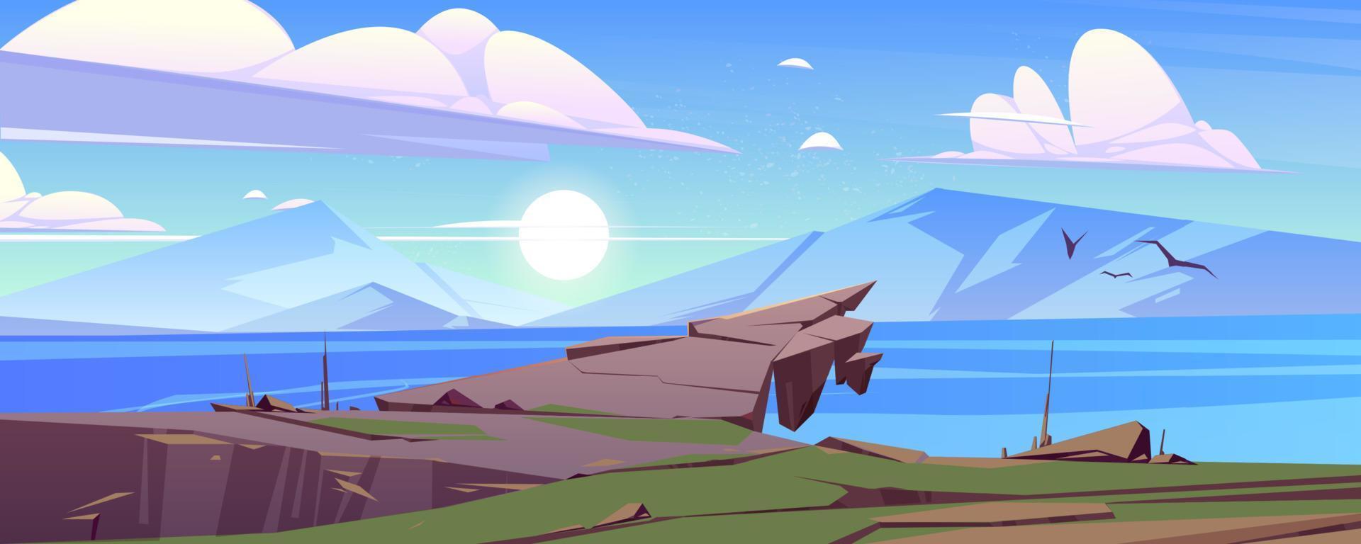 Calm landscape with mountains and lake in morning vector