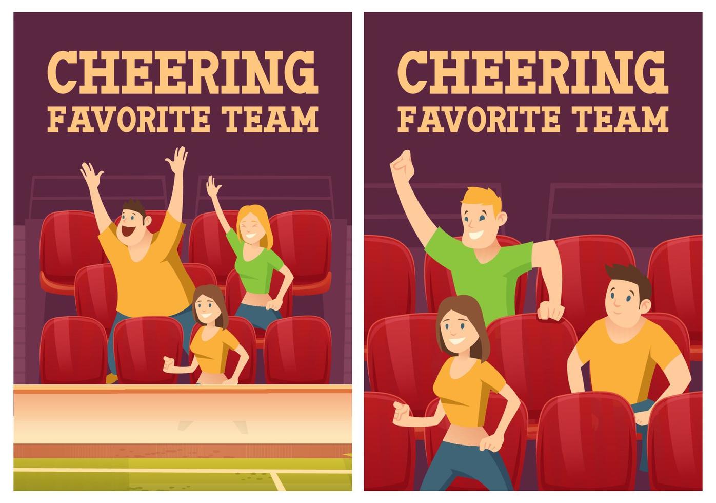 Cheer favorite team posters with people on stadium vector
