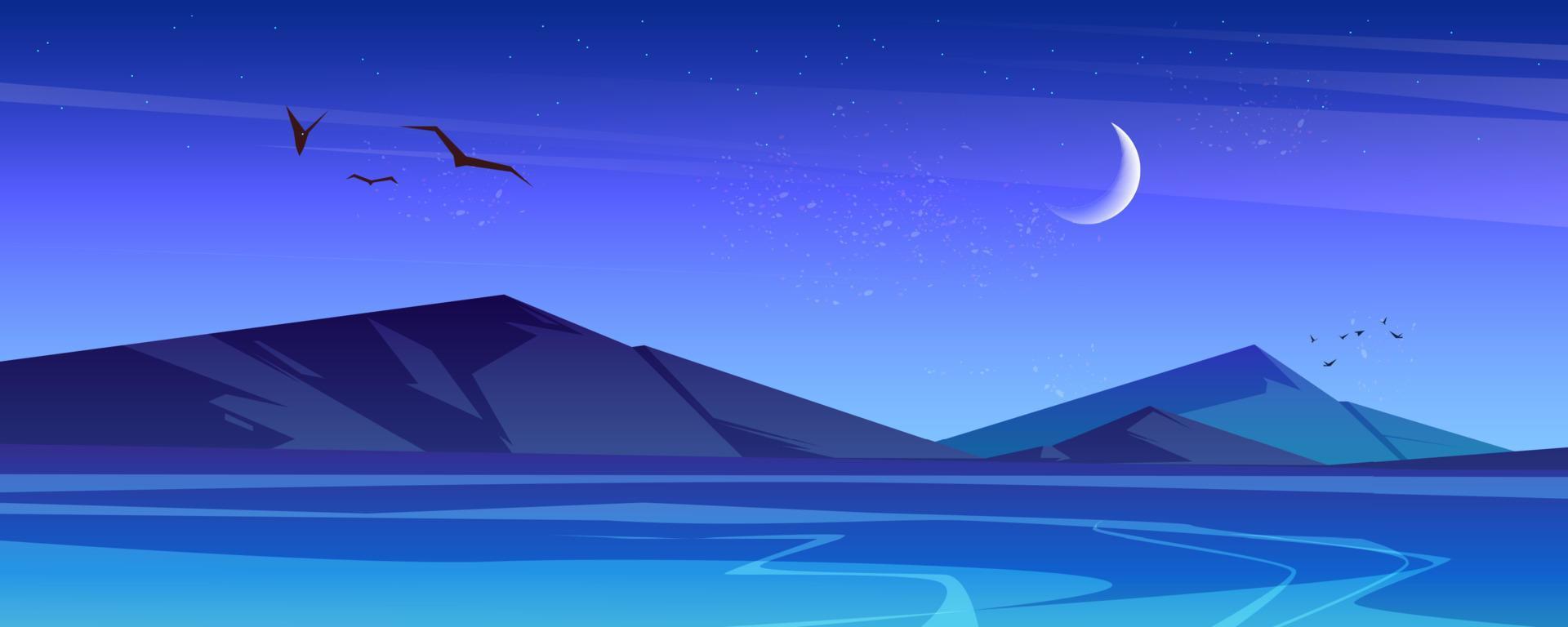 Night landscape with sea and mountains on horizon vector