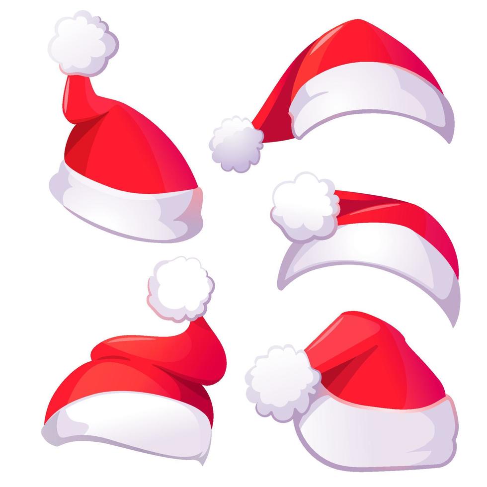 sombreros rojos de santa claus para navidad o año nuevo vector