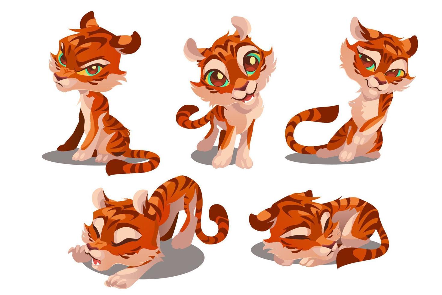 Cute tiger character with different emotions vector