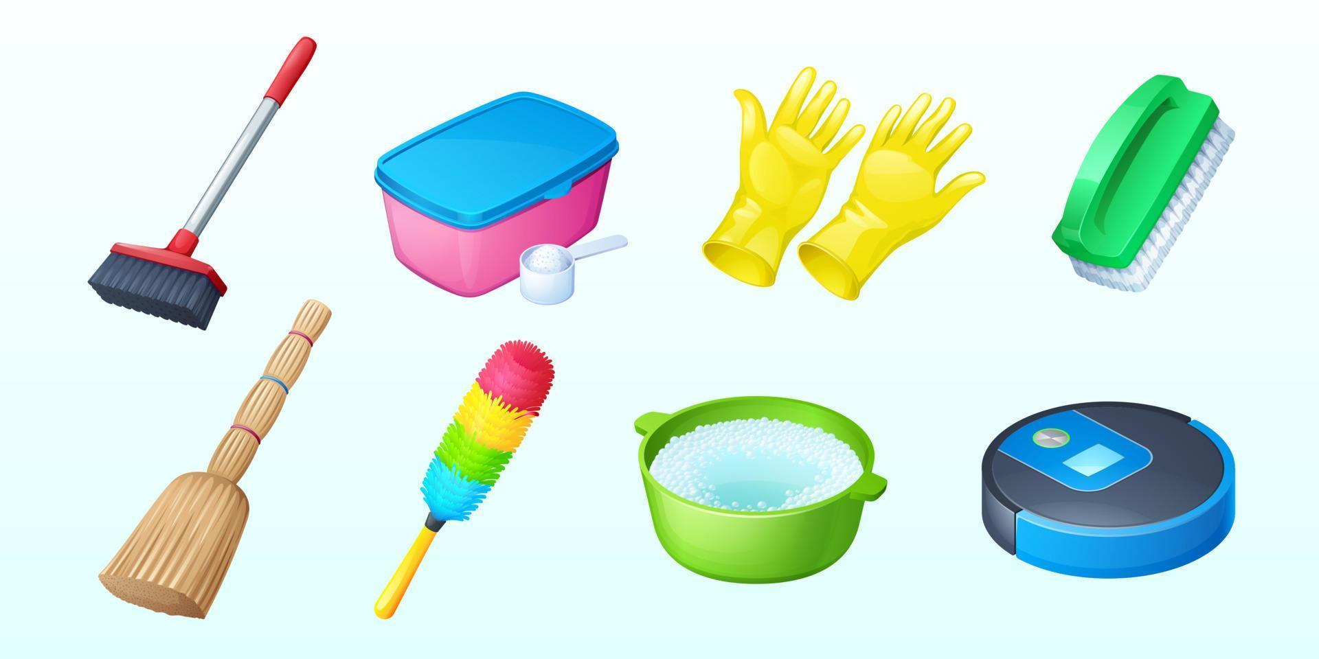 Cleaning icons with broom and vacuum cleaner vector