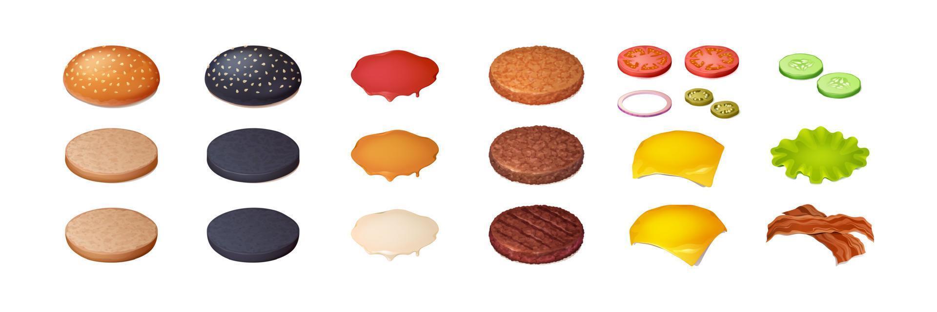 Set of burger ingredients, hamburger constructor vector