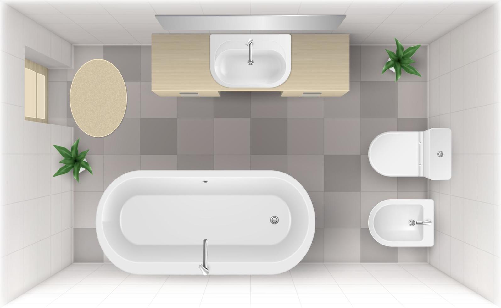 Bathroom interior top view, room with bath tub vector