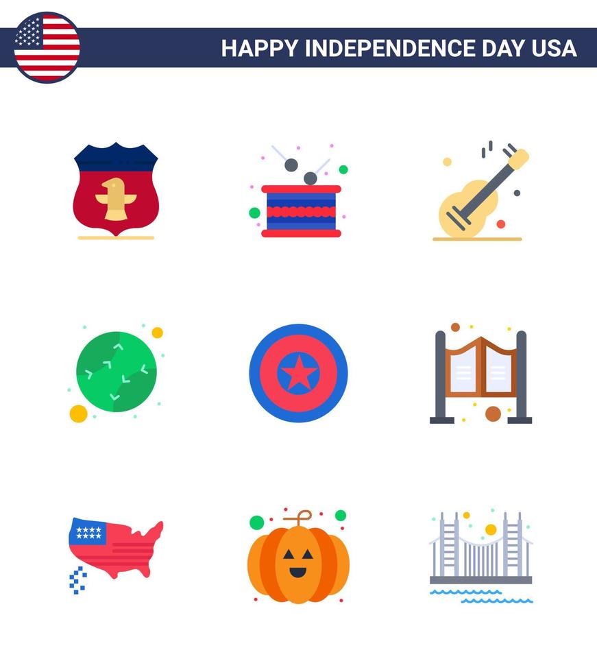 Group of 9 Flats Set for Independence day of United States of America such as holiday states independence baseball american Editable USA Day Vector Design Elements