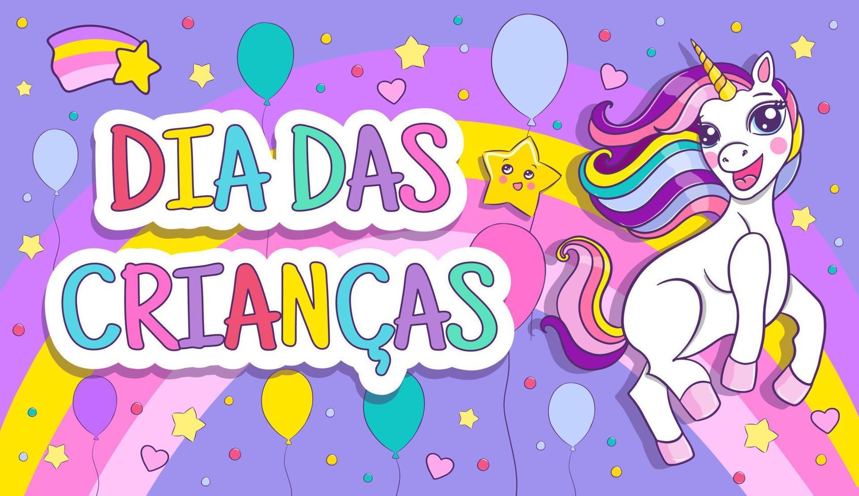 Happy Children's Day in Brazil. Rainbow vector banner