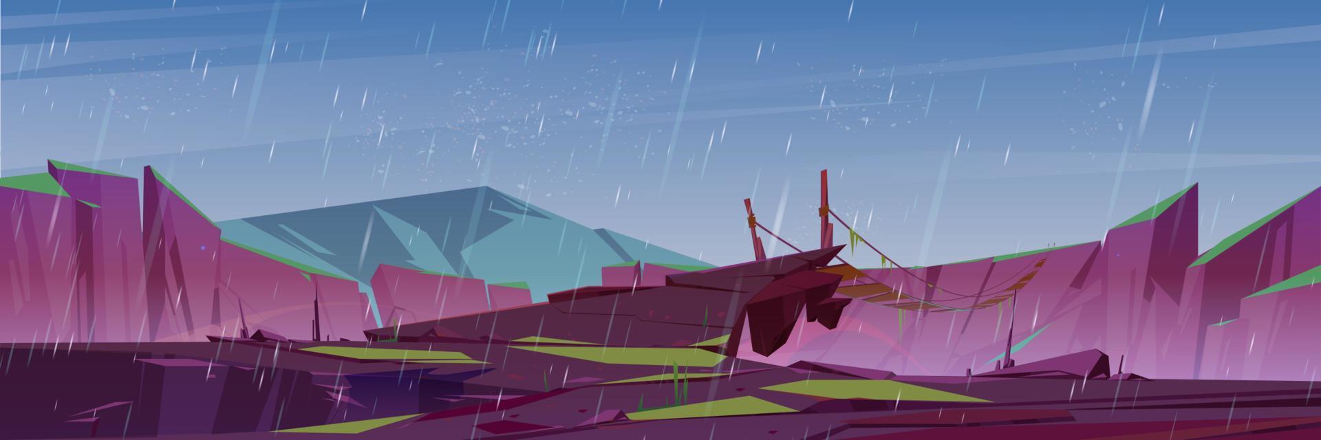 Rain in mountains with suspension bridge vector