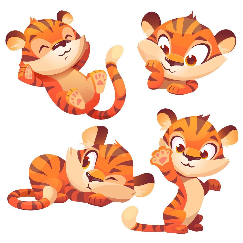 Cute tiger cub cartoon character, funny animal vector