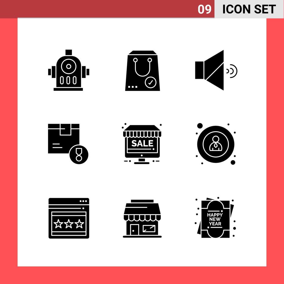 9 Icon Pack Solid Style Glyph Symbols on White Background Simple Signs for general designing Creative Black Icon vector background