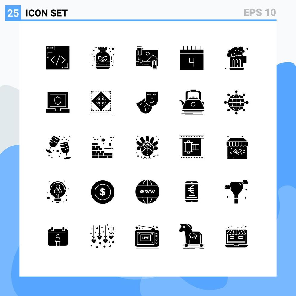 25 Thematic Vector Solid Glyphs and Editable Symbols of night school distribution schedule calendar Editable Vector Design Elements