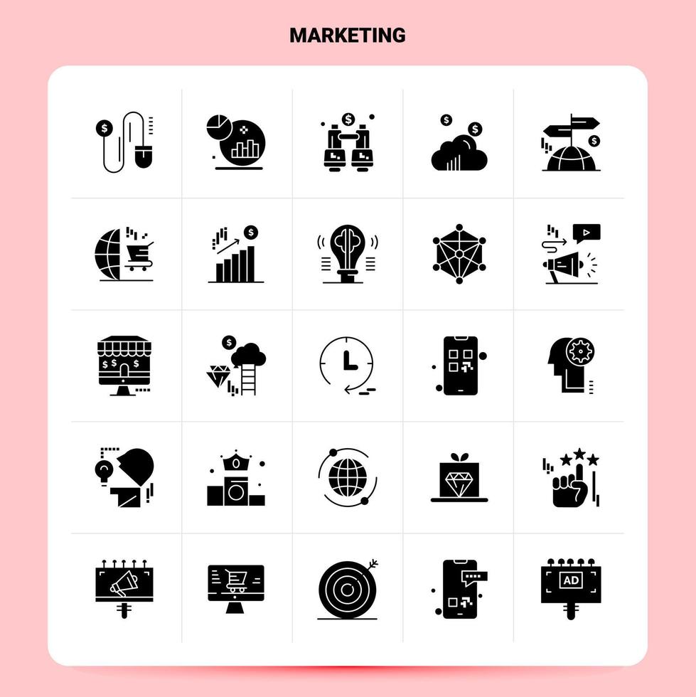 Solid 25 Marketing Icon set Vector Glyph Style Design Black Icons Set Web and Mobile Business ideas design Vector Illustration