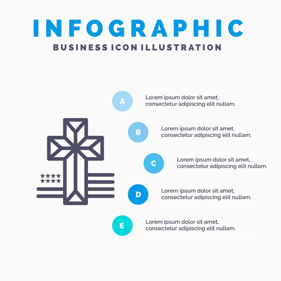 American Cross Church Line icon with 5 steps presentation infographics Background vector