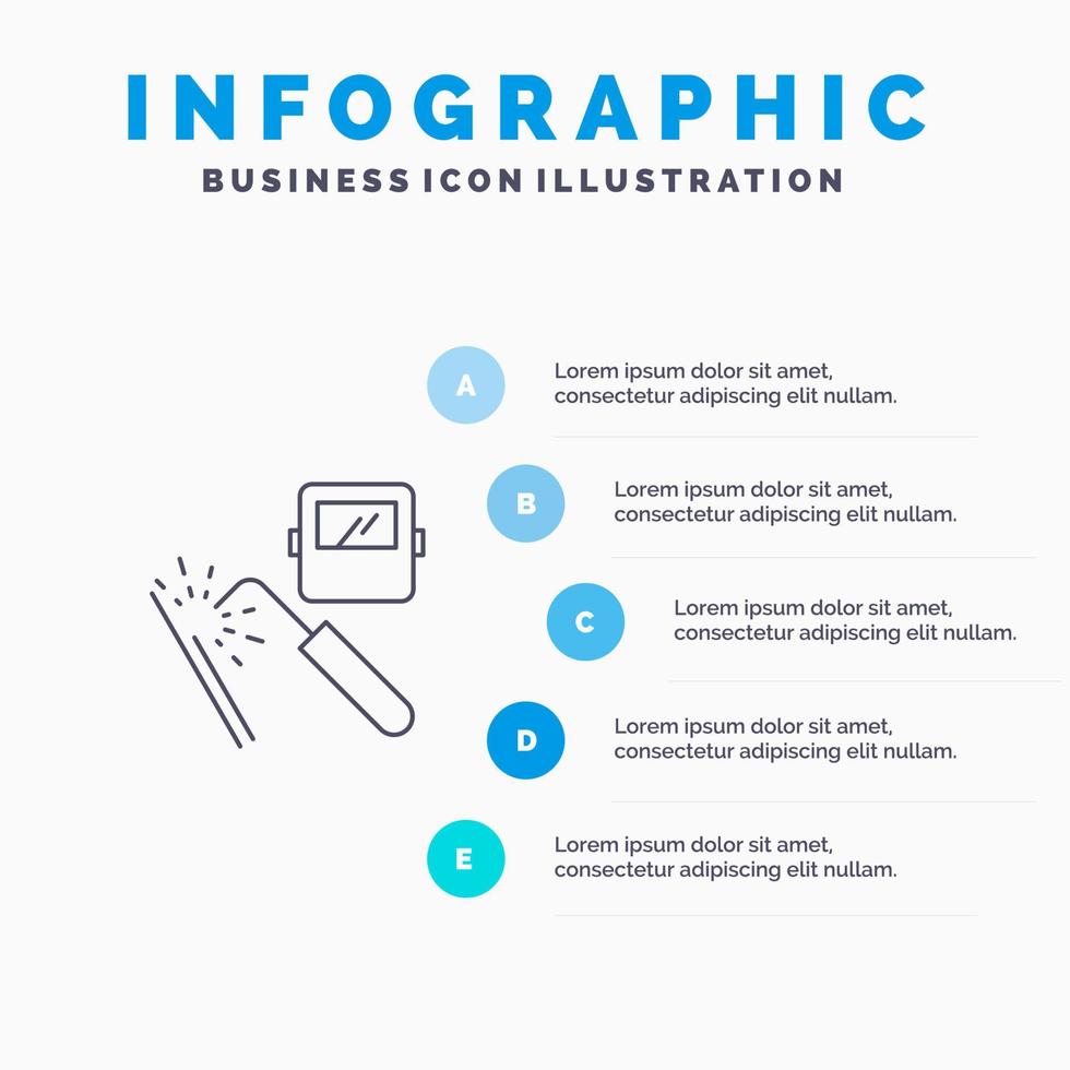 icono de línea de industria de fábrica de máscara de máquina de soldadura con fondo de infografía de presentación de 5 pasos vector